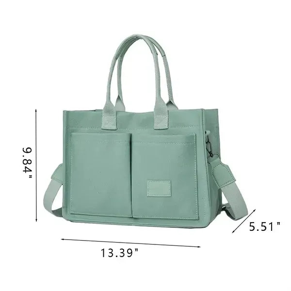 Multi-Pocket Canvas Tote Bag