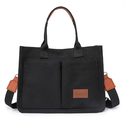 Multi-Pocket Canvas Tote Bag