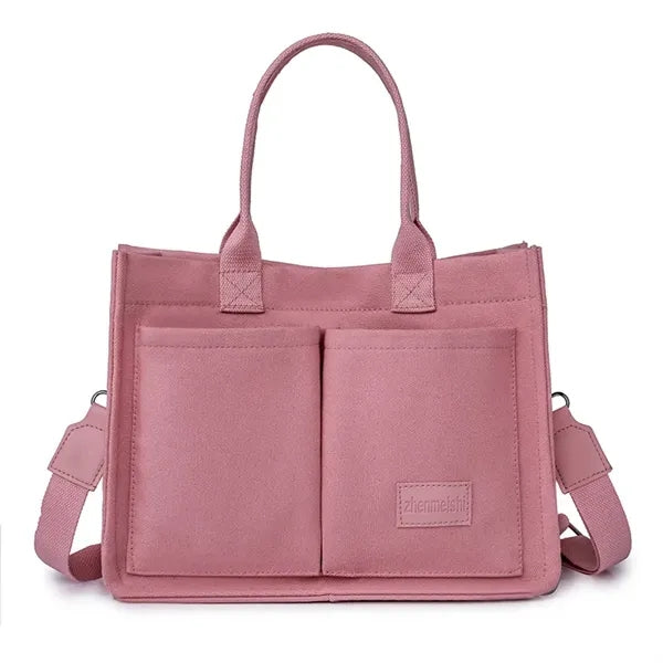 Multi-Pocket Canvas Tote Bag