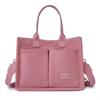 Multi-Pocket Canvas Tote Bag