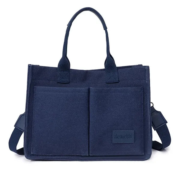 Multi-Pocket Canvas Tote Bag