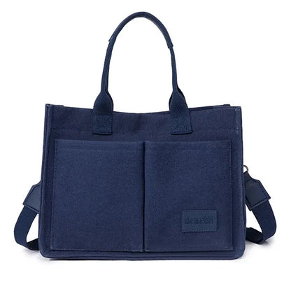 Multi-Pocket Canvas Tote Bag