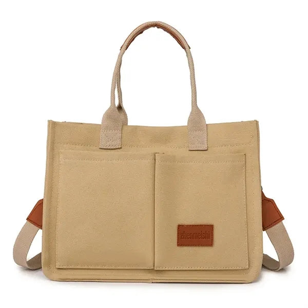 Multi-Pocket Canvas Tote Bag