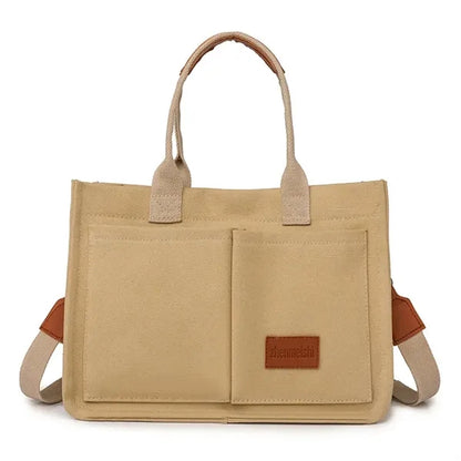 Multi-Pocket Canvas Tote Bag