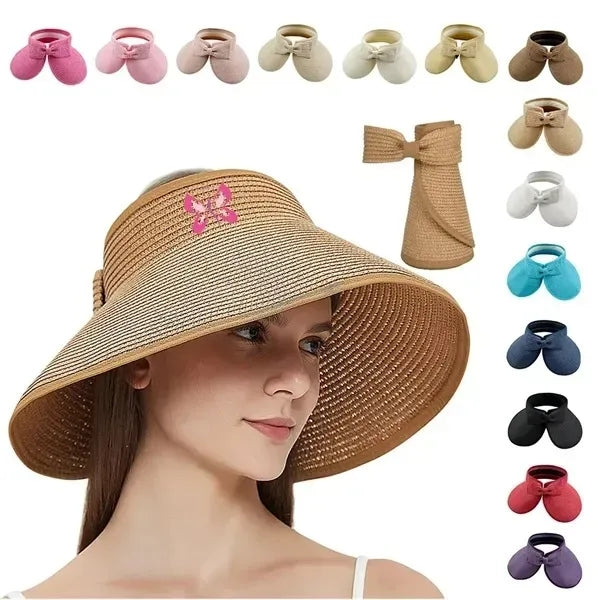 Foldable Wide Brim Straw Sun Visor Hat