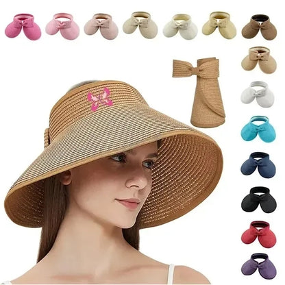 Foldable Wide Brim Straw Sun Visor Hat