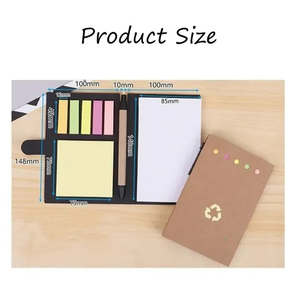 Recycled Memo Pad with Pen, Sticky Notes & Tabs