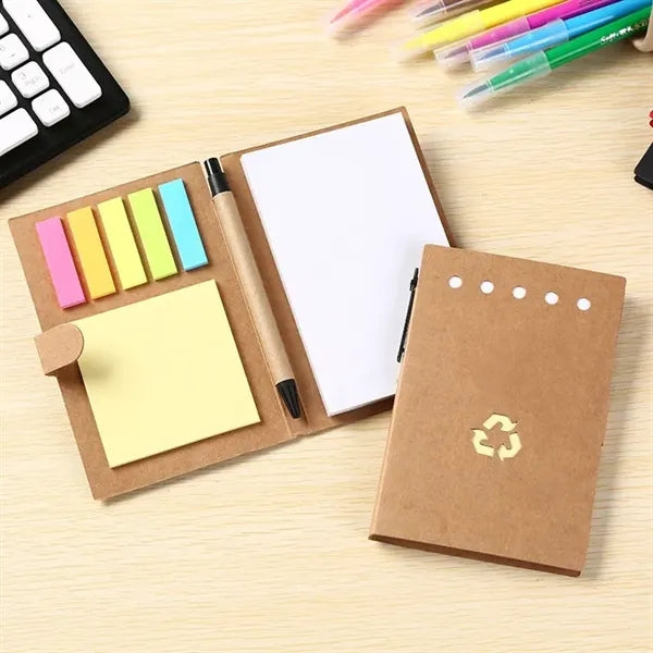 Recycled Memo Pad with Pen, Sticky Notes & Tabs