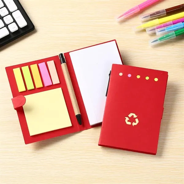 Recycled Memo Pad with Pen, Sticky Notes & Tabs