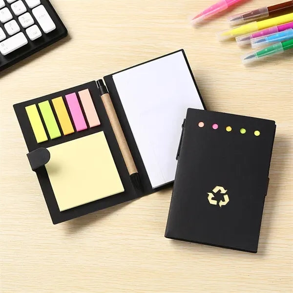 Recycled Memo Pad with Pen, Sticky Notes & Tabs