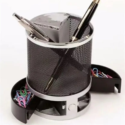 Mesh pen pencil holder with alarm clock