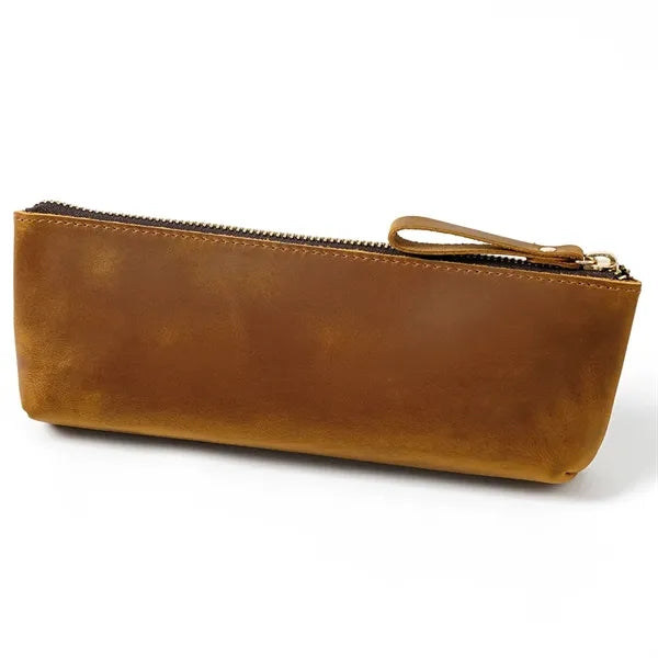 Genuine Leather Zipper Pencil Case Pen Pouch
