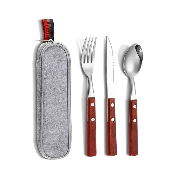 Stainless Steel Silverware Set with Wooden Handle