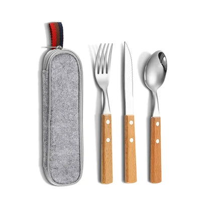 Stainless Steel Silverware Set with Wooden Handle