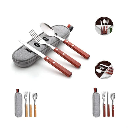 Stainless Steel Silverware Set with Wooden Handle