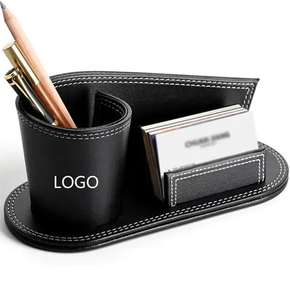 leather pen holder with business card storage stand