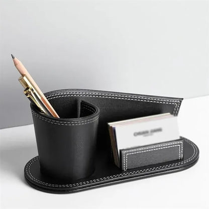 leather pen holder with business card storage stand