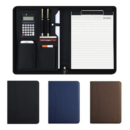 Stylish Vegan Leather Zippered Portfolio with Calculator
