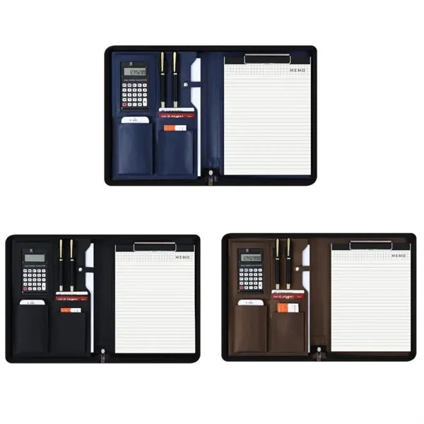 Stylish Vegan Leather Zippered Portfolio with Calculator