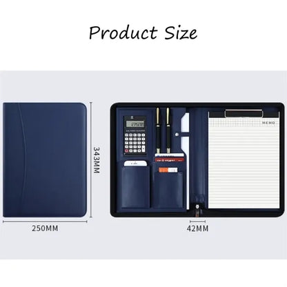 Stylish Vegan Leather Zippered Portfolio with Calculator