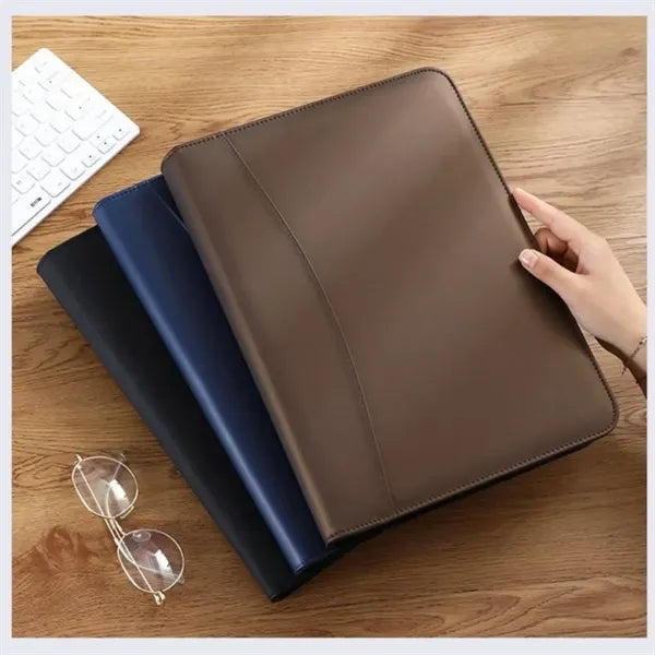 Stylish Vegan Leather Zippered Portfolio with Calculator