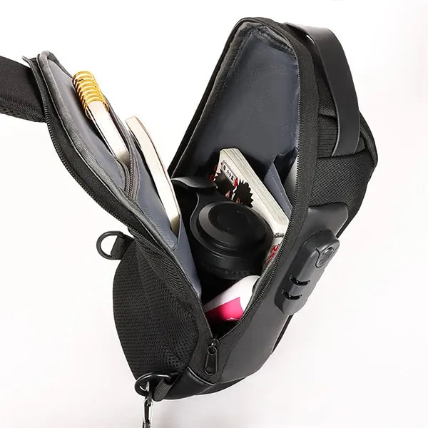 Sling Men Backpack Chest Storage Zipper Bag with Password