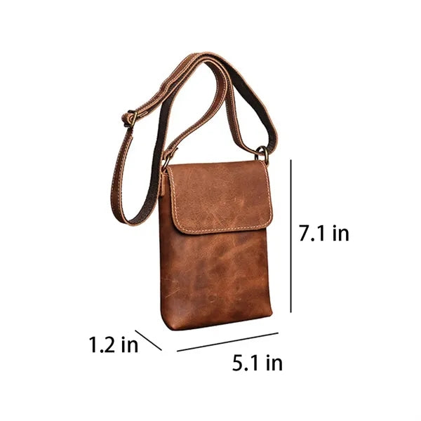 Genuine Leather Mini Vintage Phone Purse Flip Crossbody Bag