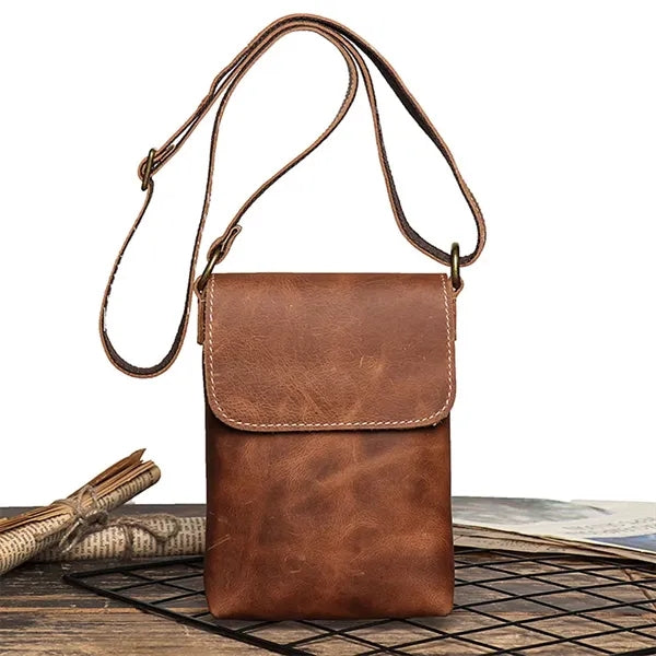 Genuine Leather Mini Vintage Phone Purse Flip Crossbody Bag