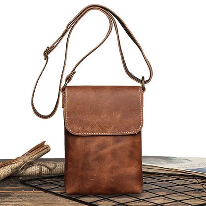 Genuine Leather Mini Vintage Phone Purse Flip Crossbody Bag