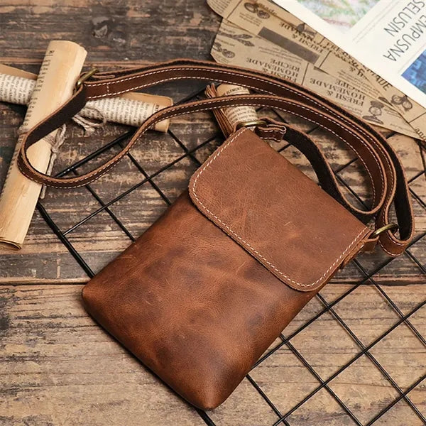Genuine Leather Mini Vintage Phone Purse Flip Crossbody Bag
