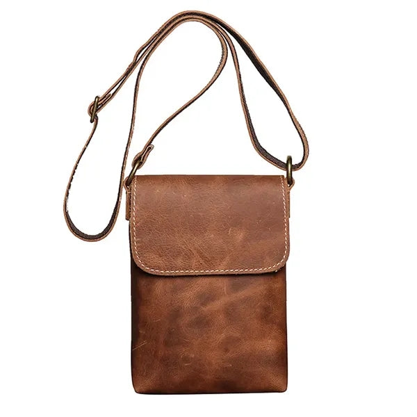 Genuine Leather Mini Vintage Phone Purse Flip Crossbody Bag