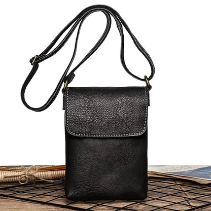 Genuine Leather Mini Vintage Phone Purse Flip Crossbody Bag