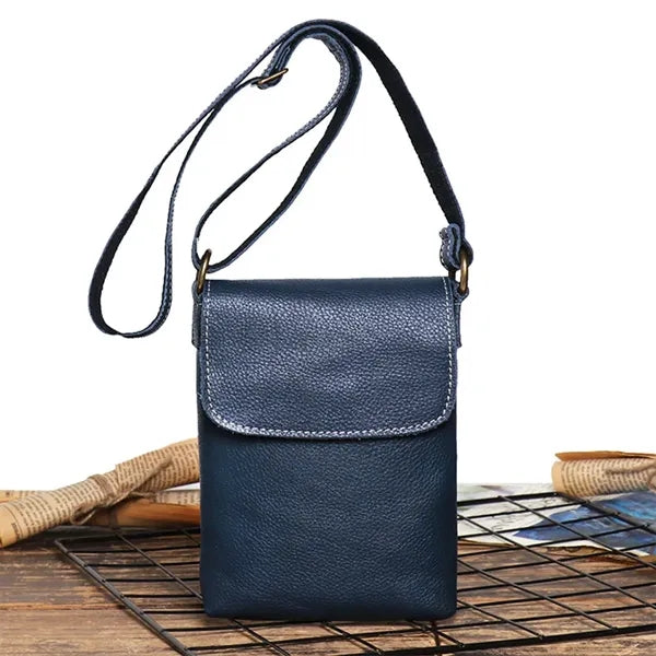 Genuine Leather Mini Vintage Phone Purse Flip Crossbody Bag