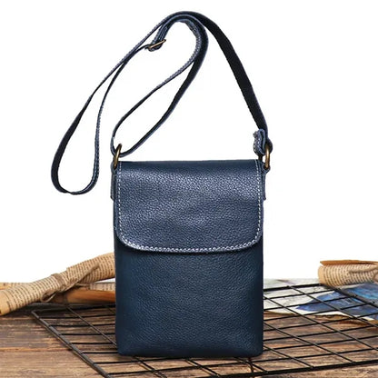 Genuine Leather Mini Vintage Phone Purse Flip Crossbody Bag
