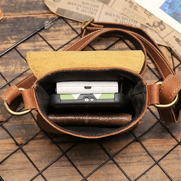 Genuine Leather Mini Vintage Phone Purse Flip Crossbody Bag