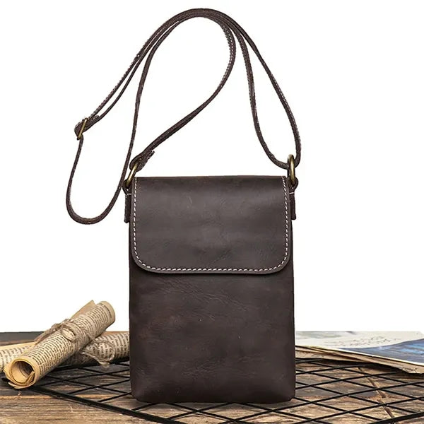 Genuine Leather Mini Vintage Phone Purse Flip Crossbody Bag