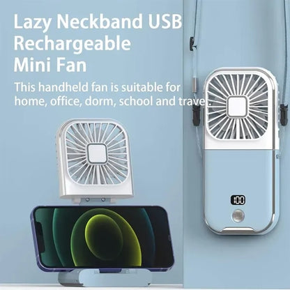 3-in-1 Folding  Fan Power Bank with Neck Strap Phone Stand