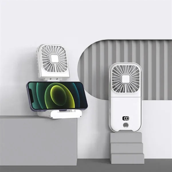 3-in-1 Folding  Fan Power Bank with Neck Strap Phone Stand