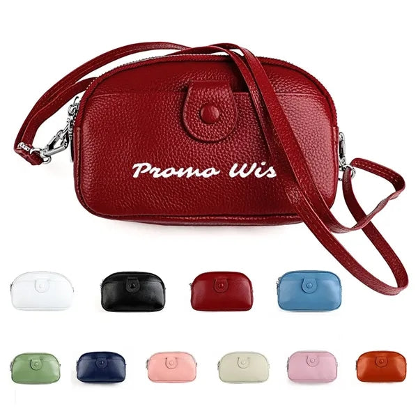 Leather Zipped Crossbody Bag Wallet with Adjustable Strap