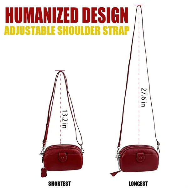 Leather Zipped Crossbody Bag Wallet with Adjustable Strap