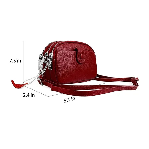 Leather Zipped Crossbody Bag Wallet with Adjustable Strap