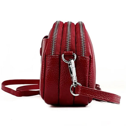 Leather Zipped Crossbody Bag Wallet with Adjustable Strap