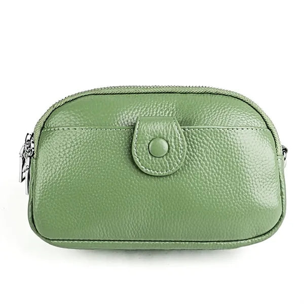 Leather Zipped Crossbody Bag Wallet with Adjustable Strap