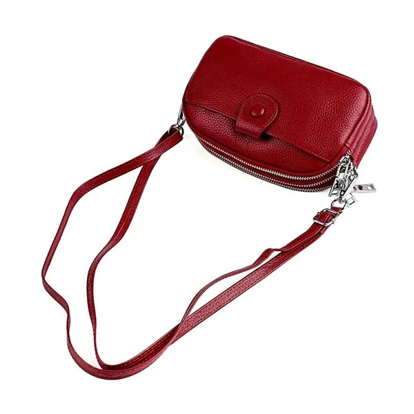 Leather Zipped Crossbody Bag Wallet with Adjustable Strap