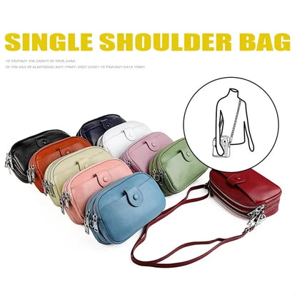 Leather Zipped Crossbody Bag Wallet with Adjustable Strap
