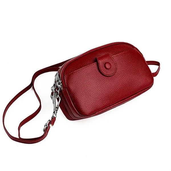 Leather Zipped Crossbody Bag Wallet with Adjustable Strap