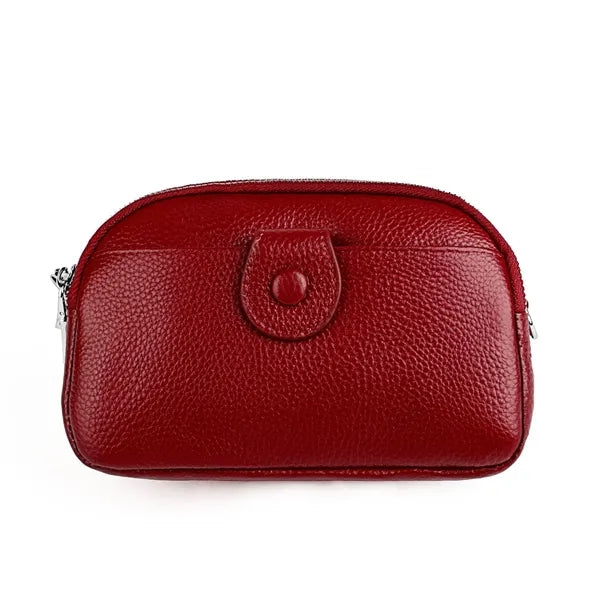 Leather Zipped Crossbody Bag Wallet with Adjustable Strap