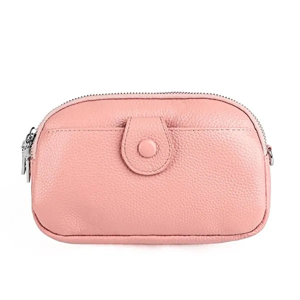 Leather Zipped Crossbody Bag Wallet with Adjustable Strap