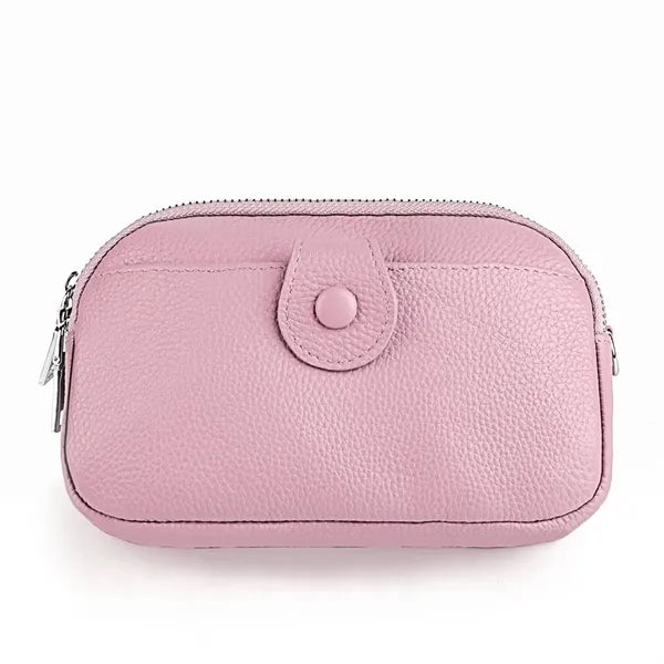 Leather Zipped Crossbody Bag Wallet with Adjustable Strap