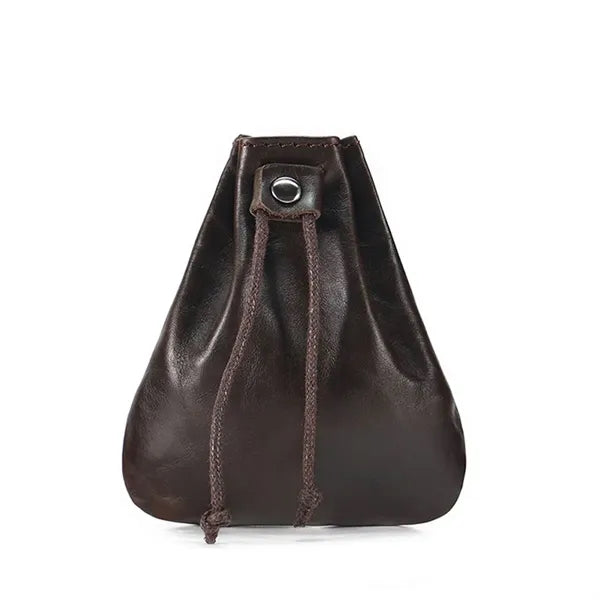 Mini Vintage Leather Drawstring Pouch Coin Organizer